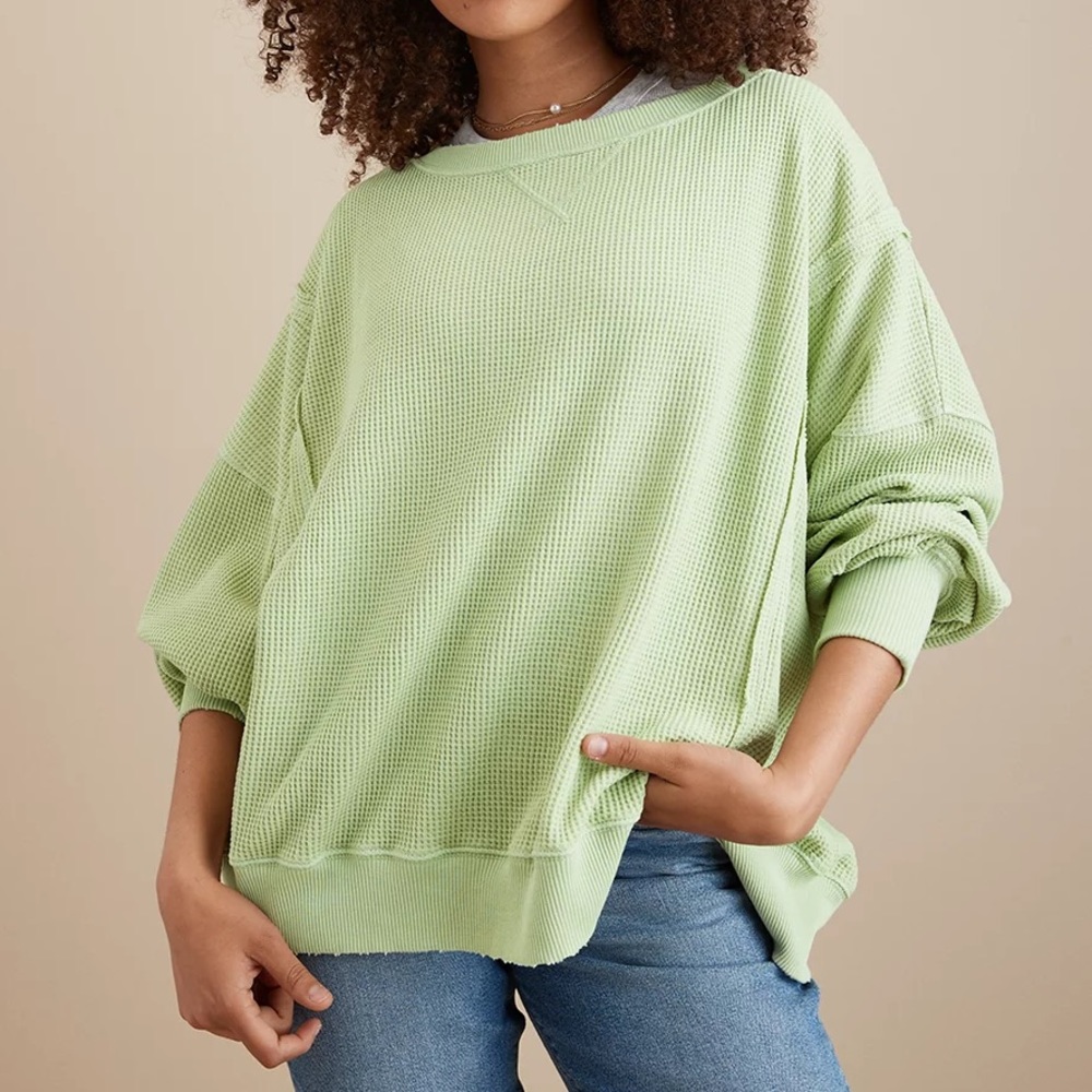 American Eagle Outfitters Light Green Waffle Knit Top